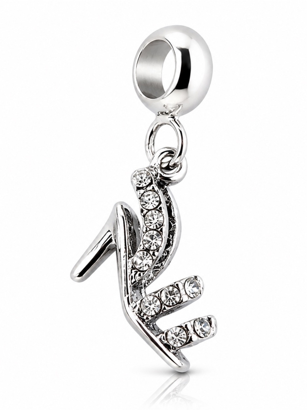 Silver Stiletto Rhinestone Dangle Charm Pandora compatible
